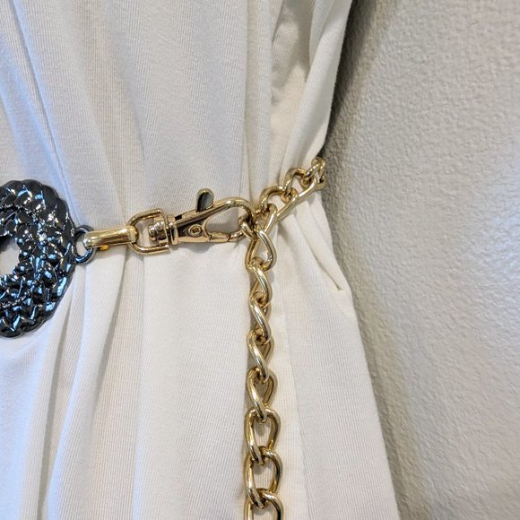 Medallion Gold & Gray-Tone Chain Waist Belt Adjustable Heavy Weight Metal - Picture 5 of 8
